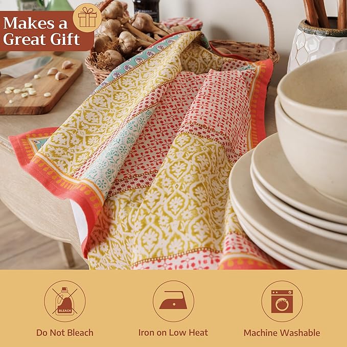 Maison d' Hermine Kitchen Towels Set of 3 100% Cotton 27.50" x 20" Reusable Cloth Tea Dish Towels Absorbent with Hanging Loop for Kitchen Gifts for Mothers Day Spring/Summer (Provence)