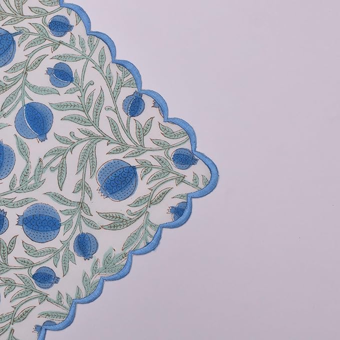 Ridhi Hand Block Print Queen Blue 18" x 18" (Set of 4) Embroidery Table Napkins Reusable Cotton Dinner Napkins for Weddings, Parties, Everyday Dining Gift for Spring, Easter, Valentine