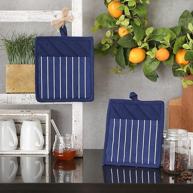 Professional and Commercial Grade, Chef Stripe Kitchen, Potholders, Nautical Blue