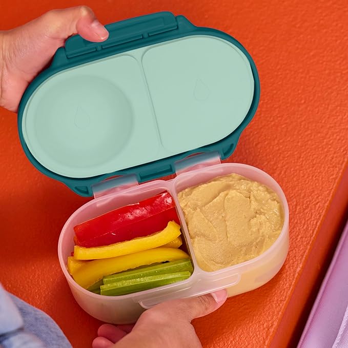 b.box Snack Box - Leakproof Mini Bento Box for Kids & Toddlers, 2 Compartment Snack Containers for Kids, Lunch Containers, Dishwasher Safe, BPA Free, PFAS Free, Ages 4m+, 1 3/4 Cup - Emerald Forest