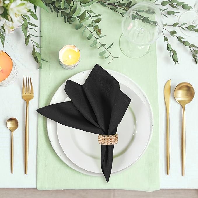 NATURALCRAFT Black Cloth Napkins Set of 12 Cotton Linen 18x18 Inch - Soft Durable Easter Washable - Ideal for Hotel Farmhouse Party Spring Summer Easter - Perfect Everyday Use (Black, Pack of 12)