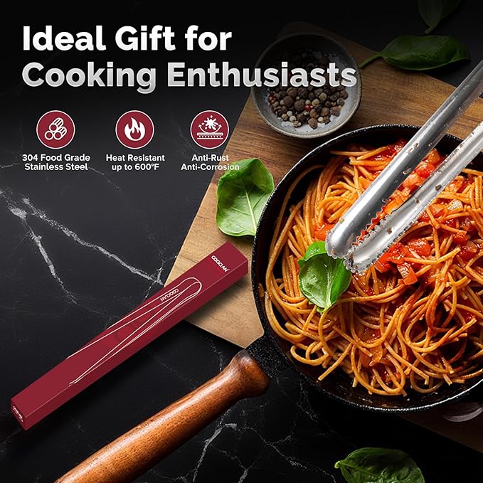 Precision Serrated Non-Slip Tips Cooking Tongs 2 Set (11.5" & 13.5"), 18/8 Stainless Steel Metal Tong, Light but Durable, Easily Control Kitchen Tweezer Tongs for Frying, Plating, BBQ