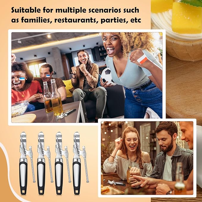 Gisafai 10 Pcs Can Opener Manual Bulk Smooth Edge with Sharp Blade and Soft Non Slip Grip Handle Heavy Duty Handheld Safety Can Opener, Black and Silver