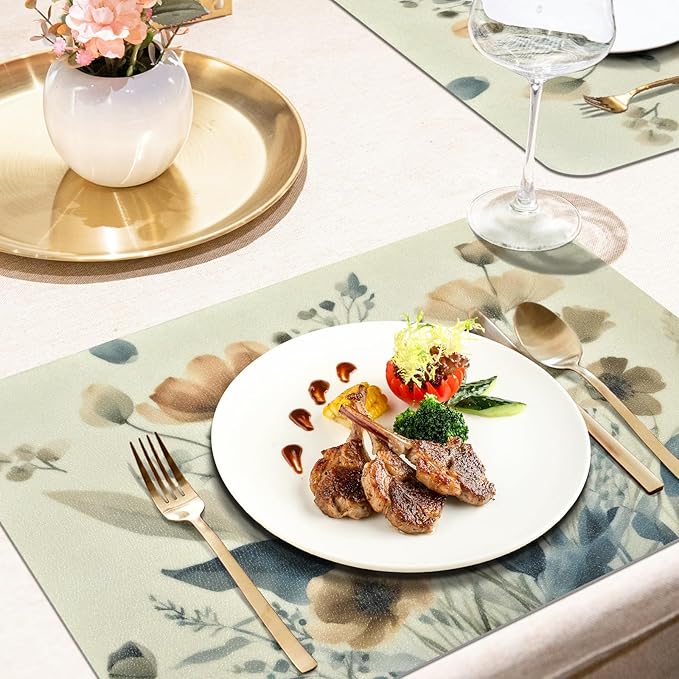 Vinyl Placemats Set of 4-12x17 Inch - Heat Resistant Washable Place Mats Waterproof Non-Slip Wipeable Table Mats for Dining Table Decor, Spring Outdoor Plastic Placemat
