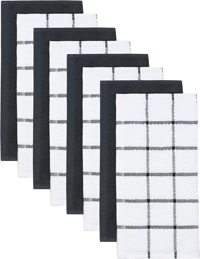 Cleaning Rags Cleaning Cloths for Cleaning House, Cotton Dish Cloths Dish Rags for Washing Dishes, Set of 8, Light and Soft Terry Kitchen Washcloths Kitchen Rags,12 Inch x 12 Inch (Black Set)