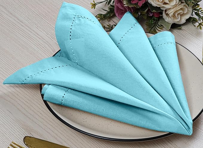 Cotton Cloth Napkins Set of 12, 18x18 Cotton Napkin Cloth Washable, Soft, Reusable Napkins for Wedding, Parties, Christmas, Thanksgiving, Everyday Use (Light Blue)