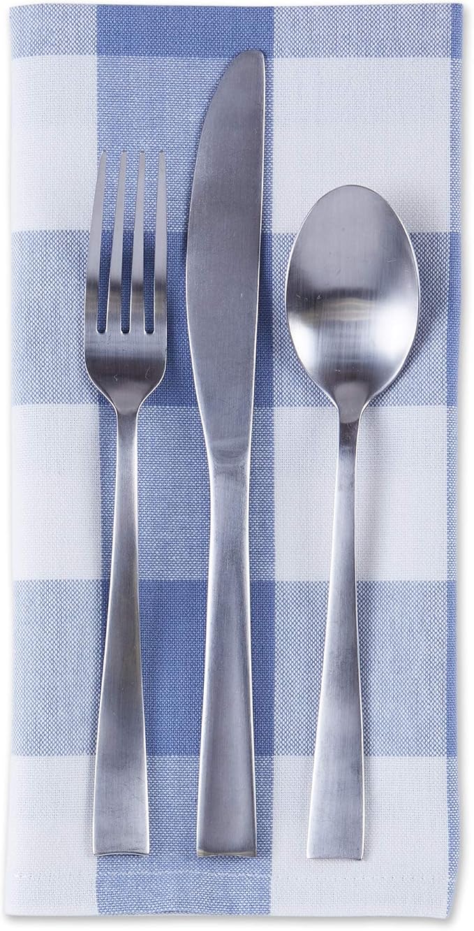DII Buffalo Check Collection, Classic Farmhouse Cloth Napkin Set, 20x20, Stonewash Blue, 6 Piece