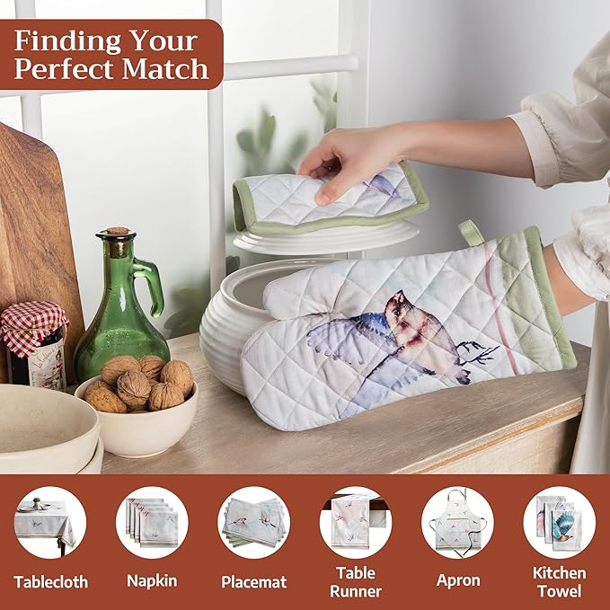 Maison d' Hermine Pot Holders 100% Cotton Heat Resistant Potholders 8" x 8" Hot Pads with Loop BBQ Cooking Baking Gifts for Mothers Day Handling Hot Pans Spring/Summer (Pack of 1, Flying Birds)