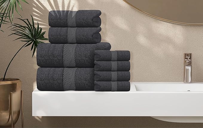 Oakias Premium Towel Set 600 GSM 6 Piece Dark Grey - 100% Ring Spun Cotton Highly Absorbent Towels Set - Super Soft Bathroom Towel Set - Hotel Quality Double Stitched Hem - Ideal for Hotels, Spa, Gyms