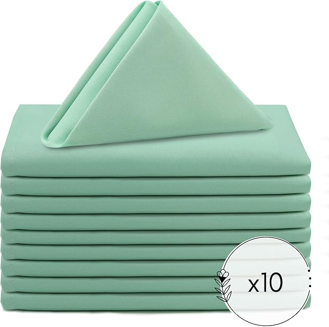 Your Chair Covers Cloth Polyester Napkins, 20 x 20 Inch, Washable Dinner Fabric Linen Napkins with Hemmed Edges for Restaurant, Wedding and Holiday Pack of 10 (Mint)