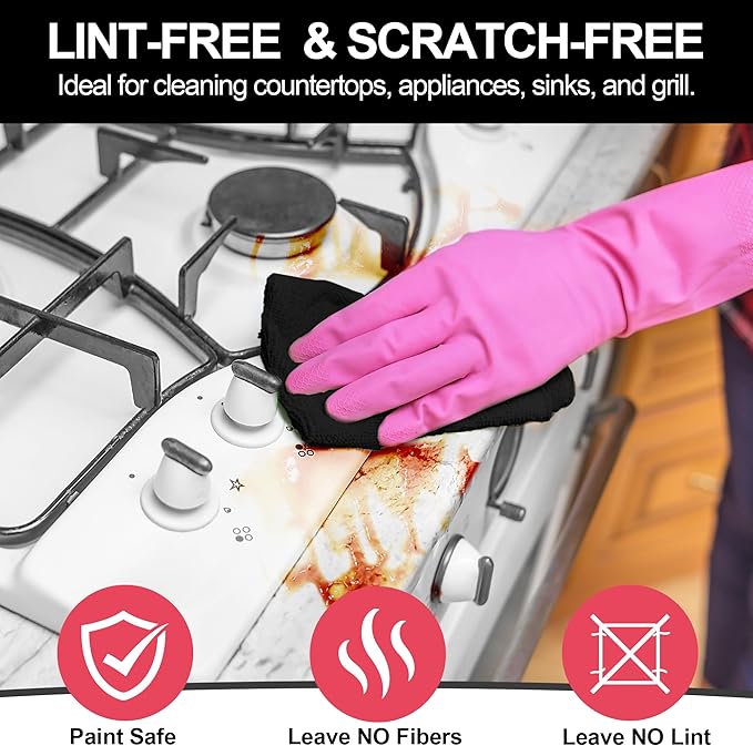Microfiber Cleaning Cloth, 12 Pack Black Cleaning Rags,12" X 11" Lint Free Dish Towels Wash Cloths, Reusable Microfiber Towels for Home and Kitchen Bathroom Apartment Cleaning Supplies