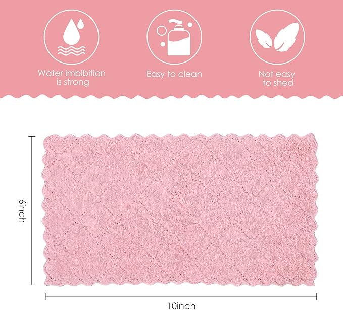 Rachan 11Pack Kitchen Dish Cloths, Reusable Dish Towels, Nonstick Oil Washable Fast Drying, Super Absorbent Coral Velvet Cleaning Cloths for Cleaning Tableware, Kitchen, Bathroom (Pink-green10 x 6")