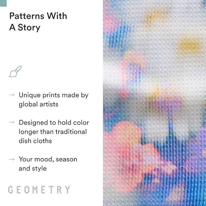 GEOMETRY Kitchen Dish Cloths - Spring & Summer Collection - Premium Dishcloths with Geoweave - Absorbent & Fast Drying Kitchen Towels - Soft Floral, 10" x 10" - 3-Pack