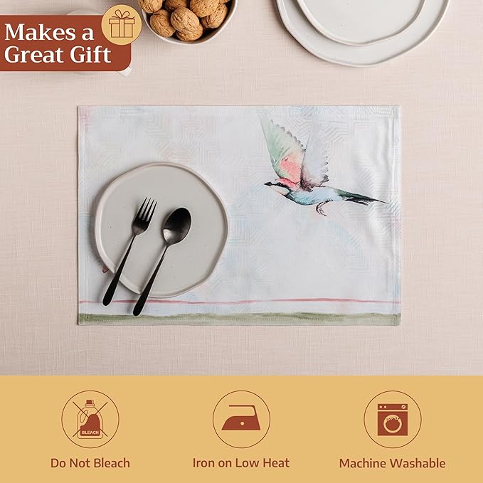 Maison d' Hermine Placemats Set of 4 100% Cotton Washable Cloth Place Mats Reusable Table Mats for Kitchen Dining Party Wedding Gifts for Mothers Day Spring/Summer (Flying Birds, 13" x 19")