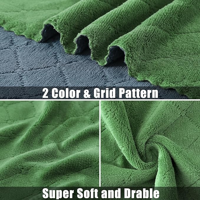 Mordimy 24 Pack Kitchen Towels (20" x 10", Dark Grey & Grass Green), Super Soft and Absorbent Dish Towels, Coral Velvet Microfiber Cleaning Cloth, Nonstick Oil Fast Dry Dish Cloths