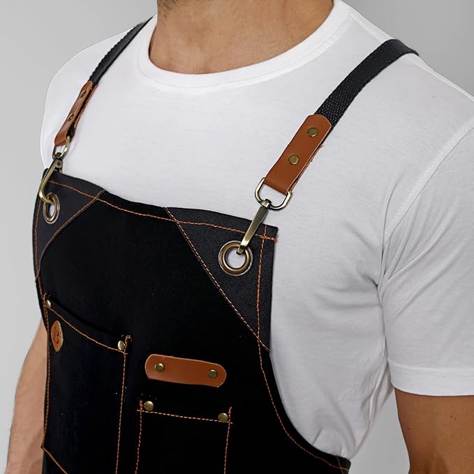 Chef Apron, Recycled Cotton Kitchen Apron with an Adjustable Neck with Long Ties, for cooking, baking