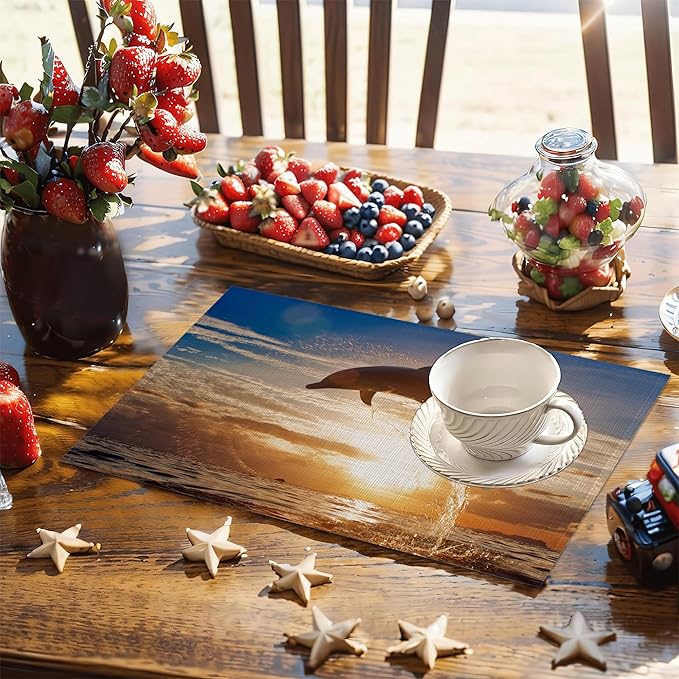 6 Pcs Palm Tree Beach Table Mats,Starfish Ocean Placemats Waterproof Washable, Kitchen Table Decoration Placemats Modern Holiday Kitchen Table Decoration(12""x18""Linen), ZHN-CDXF-059423