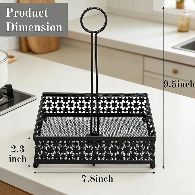 ZAVOOS 2 Pack Condiment Caddy, Metal Square Table Caddies Collection Spice Organizer with Number Card Holder for Kitchen Cabinet, Floral Decor Seasoning Sauce Holder for Outdoor Grill, Picnic, Party