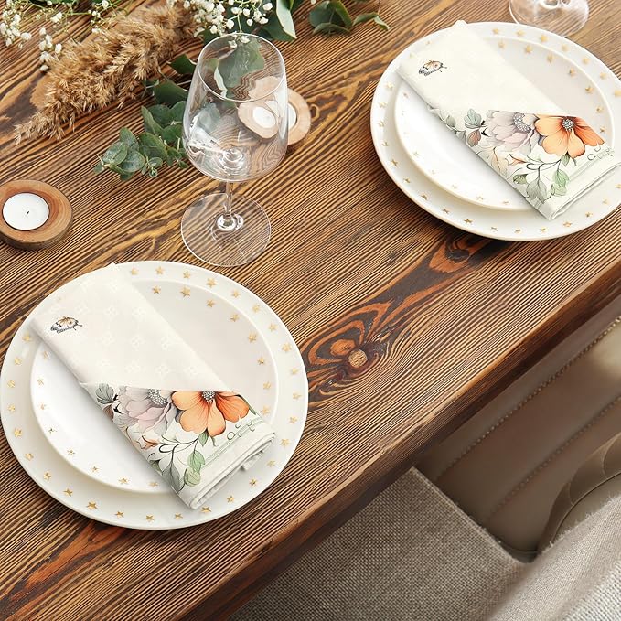 Spring Summer Flower Bird Napkins, 18×18 Inch Dinner Cloth Napkins Set of 6, Washable Cotton Soft Absorbent Square Table Top Decoration for Dining Kitchen Party Wedding