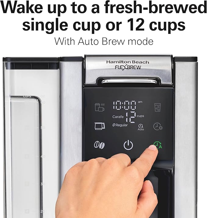 Hamilton Beach FlexBrew Advanced 5-in-1 Programmable 12 Cup Drip and Single Serve Hot & Iced Coffee Maker with Movable 60 oz. Water Reservoir, Use Pod Packs and Grounds, Fast Brewing, Black (49924)