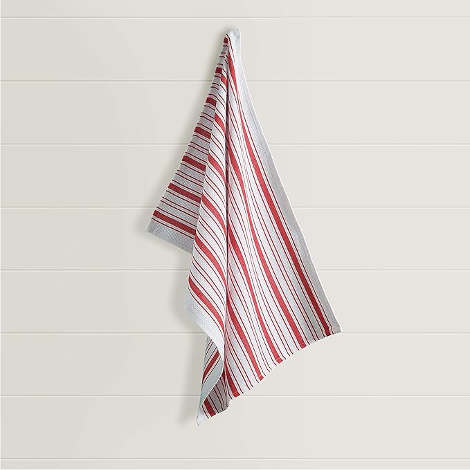 Kitchen Towels Set – Pack of 6 (20’’ x 30’’) Extra Large Premium Cotton Dish Towels for Kitchen – Basket Weave Towels – Absorbent – 100% Cotton – with Hanging Loop – Red