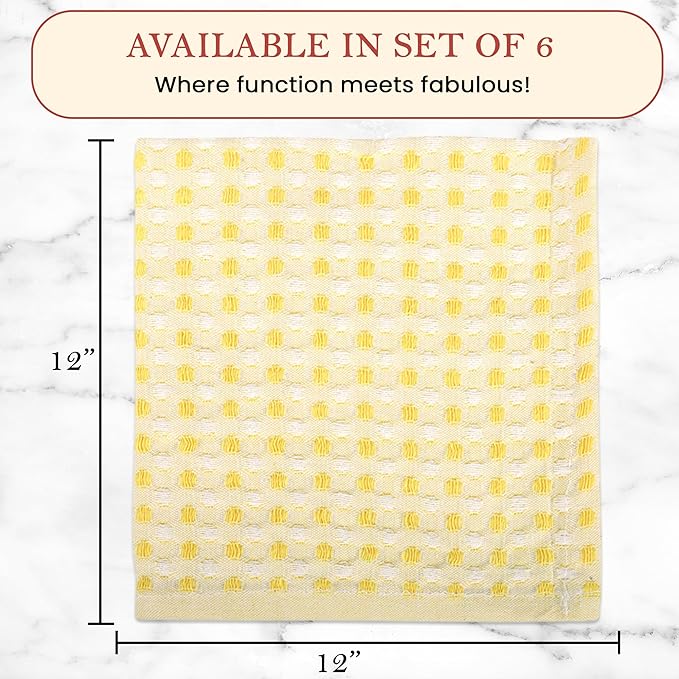 Vintage Vista 100% Cotton Dish Cloths (Pack of 6) - Dish Rags for Washing Dishes - Reusable & Highly Absorbent Kitchen Towels - Kitchen Rags fo Easter - (12" x 12" - Lemon Yellow Honeycomb)
