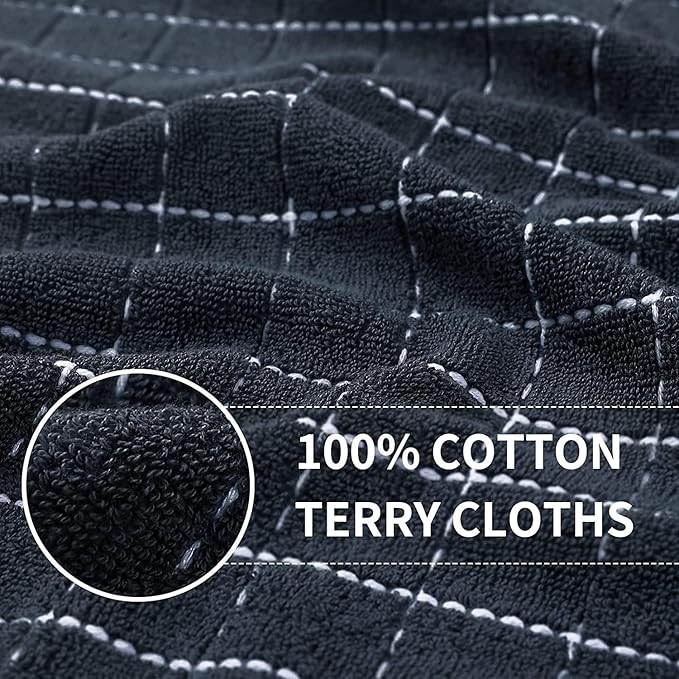 Homaxy 100% Cotton Terry Kitchen Towels(Dark Grey, 13 x 28 inches), Checkered Designed, Soft and Super Absorbent Dish Towels, 18 Pack