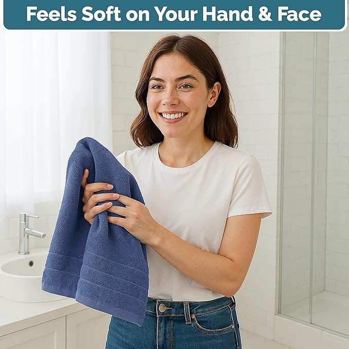 Casa Platino Hand Towels for Bathroom - 4 Pack (16"x28") - 100% Cotton Hand & Face Towels - Durable, Lightweight & Quick Dry - Affordable Bathroom Hand Towel, Everyday Essential for Dorm Rooms - Navy