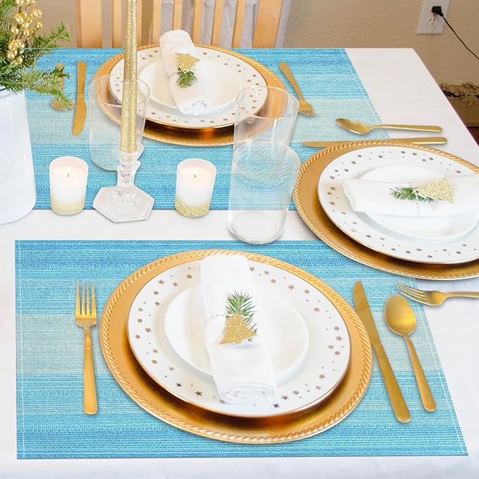 Niviy Placemats, Placemats Set of 4, 12x18 Inch Washable Place Mats Easy to Clean Heat Resistant Table Mats Wipeable Placemat for Holiday Party Kitchen Dining Table Decoration, Blue