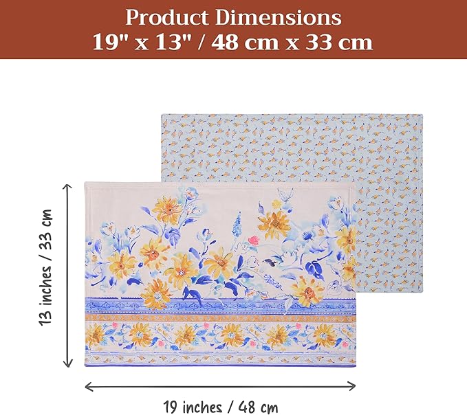 Maison d' Hermine Placemats Set of 4 100% Cotton Washable Cloth Place Mats Reusable Table Mats for Kitchen Dining Party Wedding Gifts for Mothers Day Spring/Summer (Girassol, 13" x 19")