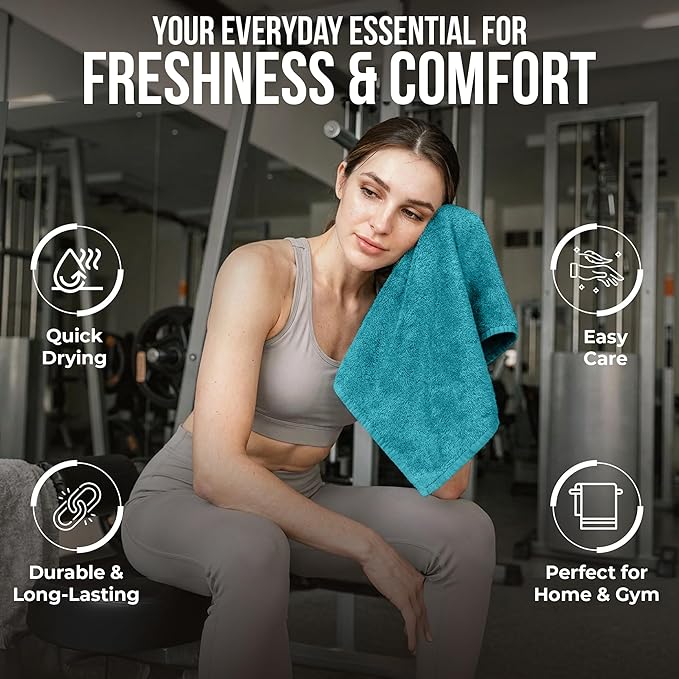 RIVERSIDE Pack of 12 Washcloths, 12 x 12 Inches, 100% Cotton, Premium Flannel Face Cloths, Highly Absorbent & Soft Feel Fingertip Towels (Teal, 12 Pack)