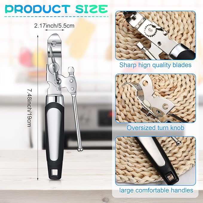 Gisafai 30 Pcs Can Opener Manual Bulk Smooth Edge with Sharp Blade and Soft Non Slip Grip Handle Heavy Duty Handheld Safety Can Opener, Black and Silver