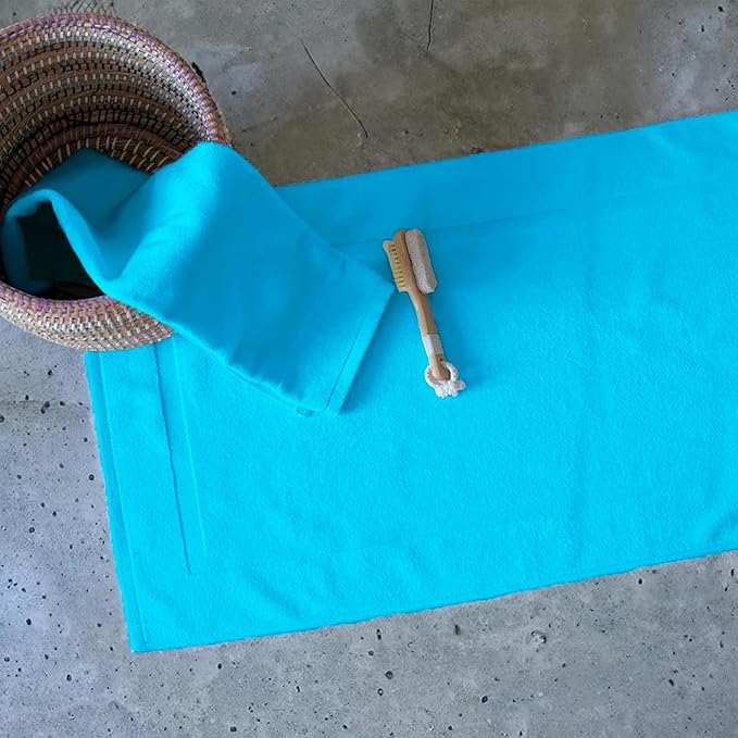 SALBAKOS 100% Turkish Cotton Bath Mat Set 2-Piece - 20x34 inch, Hotel & Spa Collection, Soft, Absorbent, Long Lasting, Durable Bathroom Rugs | Made in Turkey (Aqua, 2 Bath Mats)