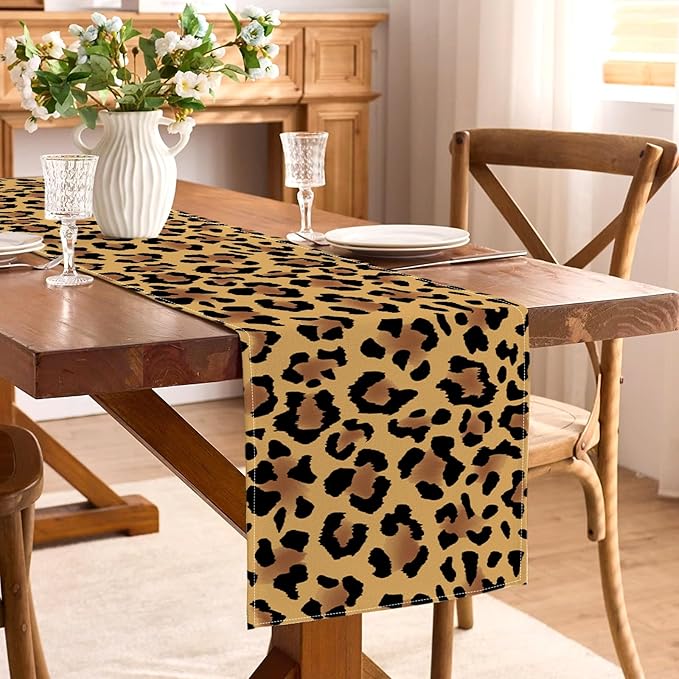 Leopard Print Party Decorations Cheetah Table Runner Jungle Animal Theme Birthday Decor Dining Room Home Kitchen Island Decor (13" x 108")