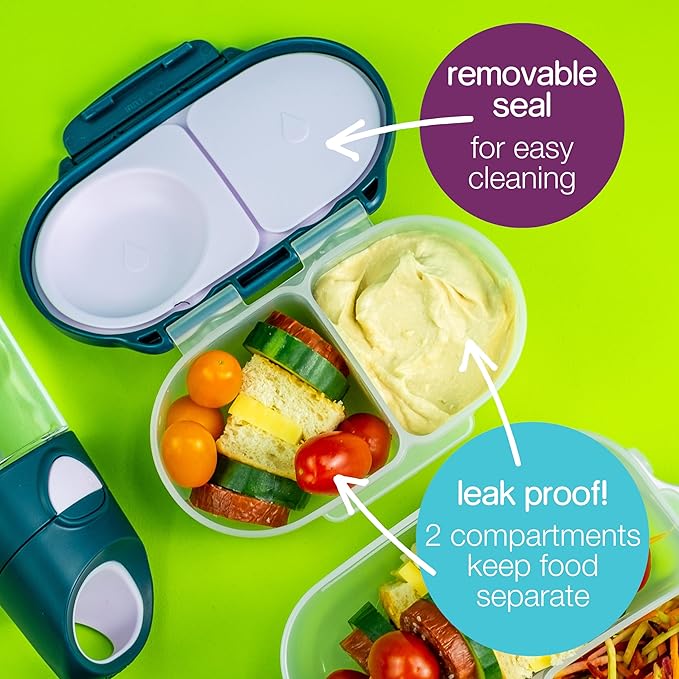 b.box Snack Box - Leakproof Mini Bento Box for Kids & Toddlers, 2 Compartment Snack Containers for Kids, Lunch Containers, Dishwasher Safe, BPA Free, PFAS Free, Ages 4m+, 1 3/4 Cup - Midnight