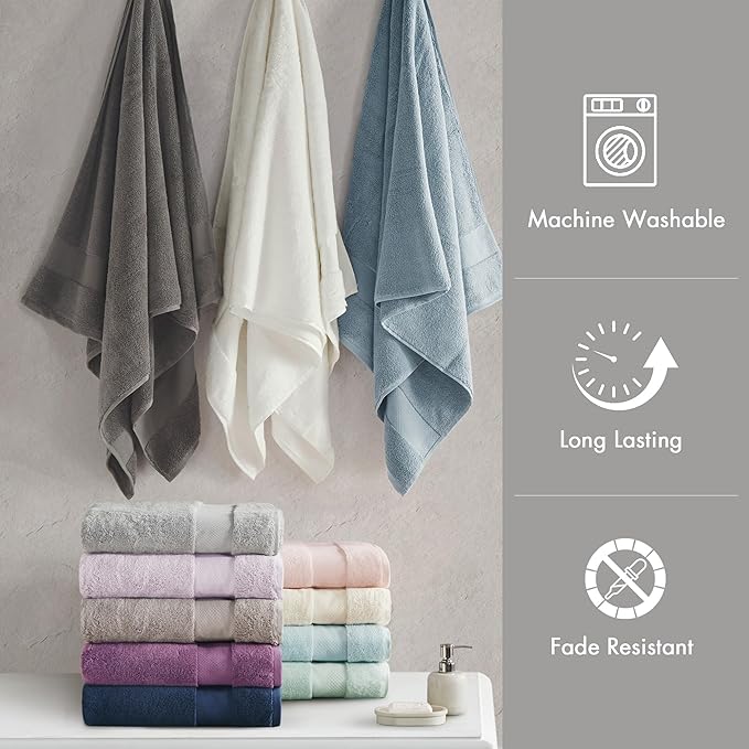 Madison Park Turkish Bath Towel Set 100% Cotton Bath Towel 600GSM Oversized Body Towel 2 Piece, Luxury Soft, Thick Spa Quality, Quick Dry Bathroom Towel, Jumble, 35" x 70", Grey