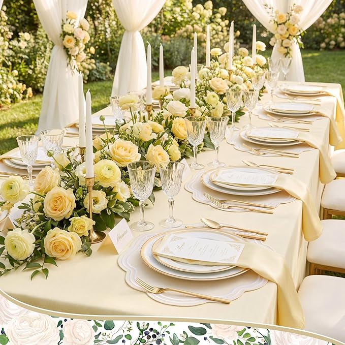 Breling 6 Pcs Wedding Placemats Scalloped Embroidered Cotton Linen Placemats 17" x 13" Double Layered Machine Washable Table Place Mat for Party Table Decor (Creamy Ivory)
