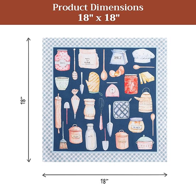 Maison d' Hermine Cloth Napkins Set of 4 100% Cotton Everyday Reusable Square Napkins Cloth Washable Dinner Party Wedding Restaurant Gifts for Mothers Day Spring/Summer (Let's Bake, 18" x 18")