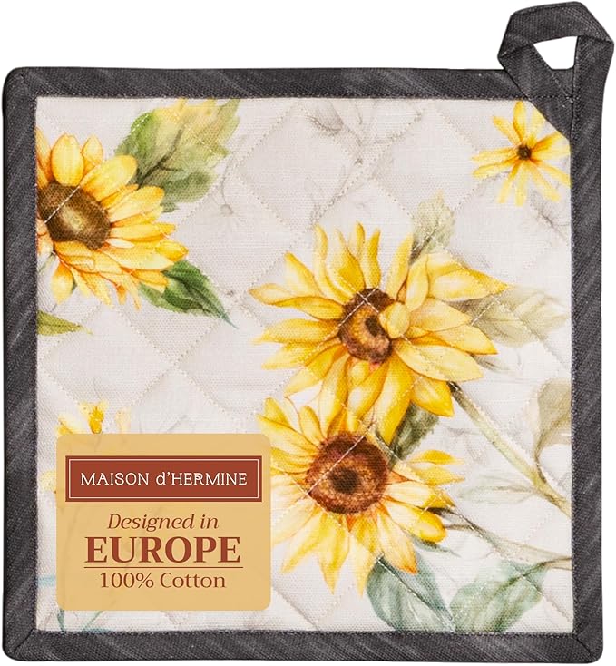 Maison d' Hermine Pot Holders 100% Cotton Heat Resistant Potholders 8" x 8" Hot Pads with Loop BBQ Cooking Baking Gifts for Mothers Day Handling Hot Pans Spring/Summer (Pack of 1, Candice)