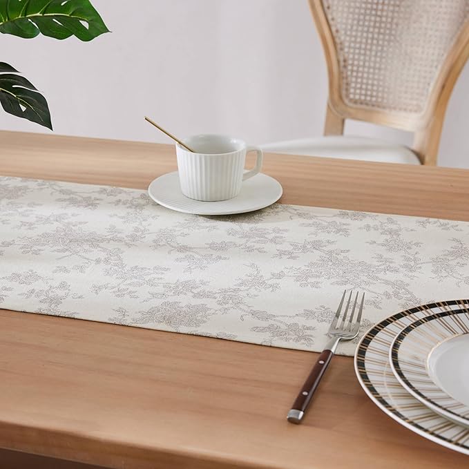 100% Cotton French Pastoral Table Runners, 13x72 Inch Grey Farmhouse Table Runners 72 Inches Long, Vintage Flowers Print Home Decors