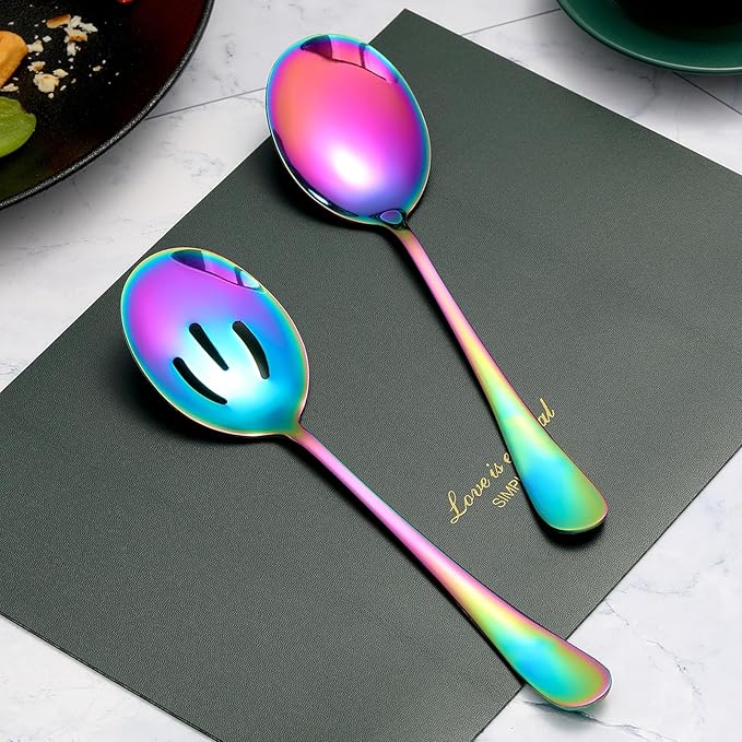 6-Piece Serving Set, 8.7-Inch Stainless Steel Buffet Spoons, Large Utensils for Kitchen, Colorful