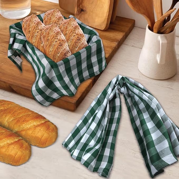 Urban Villa Kitchen Towels 100% Cotton Dish Towels for Kitchen (Set of 6) 20”x30” Dish Cloths Highly Absorbent Kitchen Linen Set with Hanging Loop Perfect for Drying Dishes Cleaning – Hunter/White