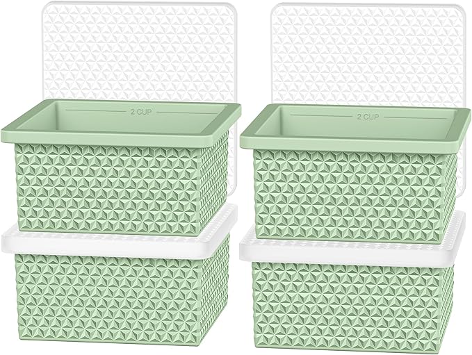 Silicone Freezer Molds for Soup Cube - 2-Cup Freezer Storage Container Tray with Lid,4 Pack Stackable Ice Cube Trays for Portion Control,Food Storage Meal Prep,Oven & Dishwasher Safe
