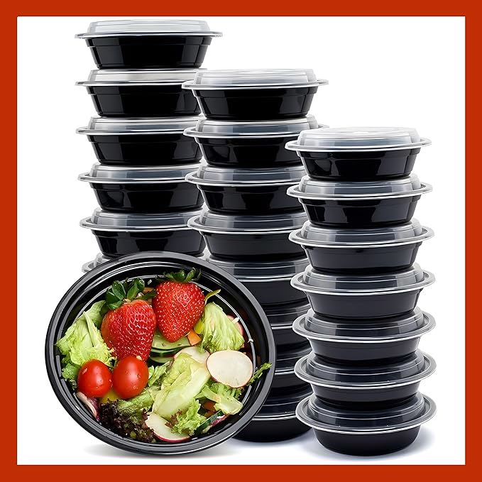 Meal Prep Containers Round [60 Set] x [16 oz] with Lids, 1 compartment, Stackable, Reusable, Leakproof, Food Safe, Microwave, Freezer & Dishwasher Safe for Food Prep Storage (60 Set, 16 oz)