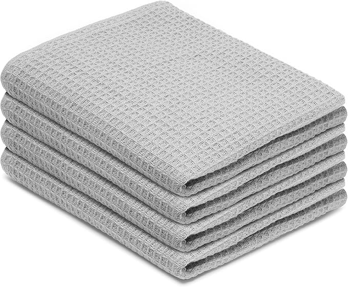 Blue Needles Waffle Weave Kitchen Towels, 15x25 Inches 100% Cotton Set of 4 Dish Towels for Kitchen, Ultra Soft & Absorbent with Hanging Loop, Spring Summer Dish Rags for Quick Drying - Ash Grey