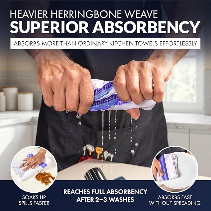 Harringdons 100% Cotton Kitchen Towels, Highly Absorbent Dish Towels for Kitchen with Hanging Loop, Large 20"x28" Washable Towels, Blue Shades, 12 Pack