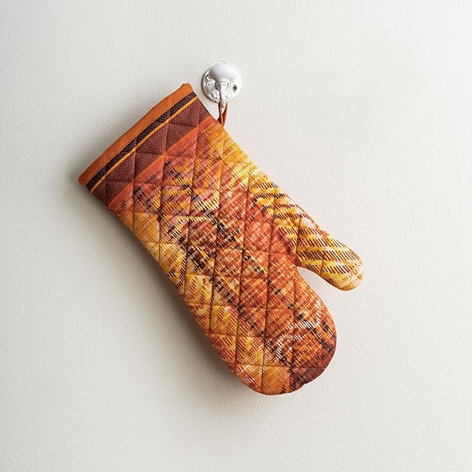 Maison d' Hermine Oven Gloves 100% Cotton Oven Mitt 7" x 13" with Loop Heat Resistant Cooking Gloves for Thanksgiving Christmas Decorations Baking Handling Hot Pans (Pack of 1, Thanksgiving Tartan)