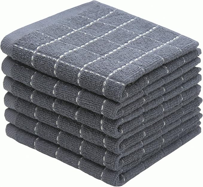 Natural Cotton Dish Cloths Waffle Weave Kitchen Towels,Ultra Absorbent Quick Drying Dish Towels, Soft Comfort Cleaning Cloth Washcloths, Set of 6 (Grey, 12 x 12 Inches)