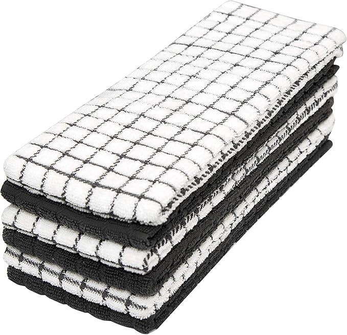 Bumble Kitchen Towels (6 Pack) | 16" x 28" | 100% Cotton Dish Towels for Kitchen | 380 GSM | Soft, Highly Absorbent & Durable Dish Towels with Hanging Loop | Black