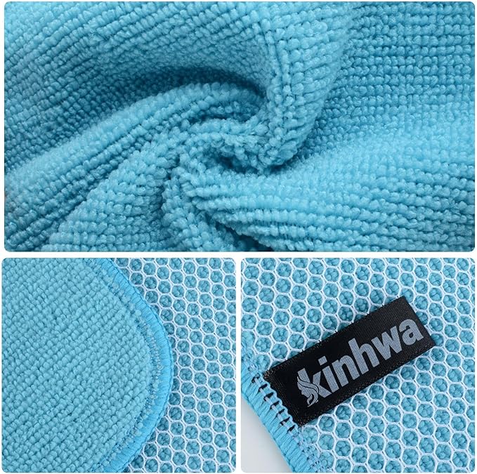 KinHwa Kitchen Washcloths for Dishes Absorbent Microfiber Dish Cloths Quick Dry Dish Rags with Poly Scour Scrub Side Ideal for Kitchen Cleaning (Mixing Colors #1, 7inchx7inch 9 Pack)